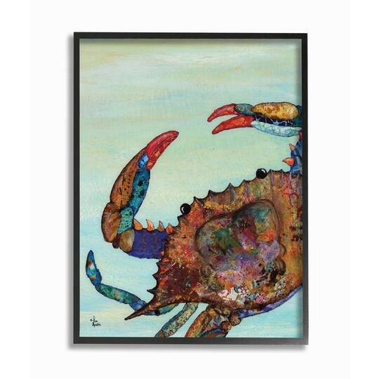 Stupell Industries Colorful Crab on Sand Aquatic Animal Painting in Frame Wall Art